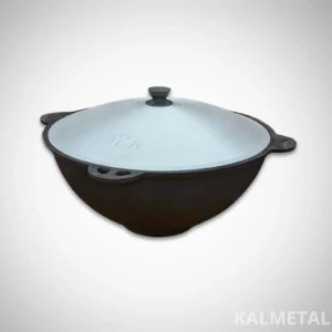 Pentola kazan uzbeca da 8L a 22L Namangan con fondo piatto e coperchio